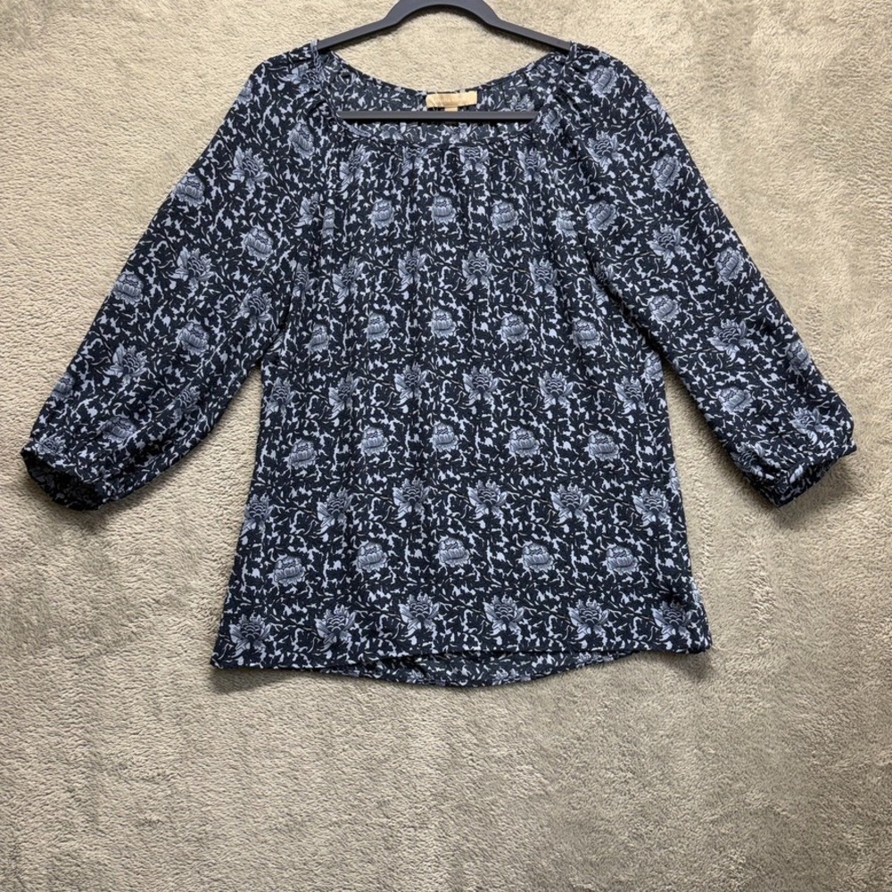 Banana Republic Top Womens Small Blue Blouse 3/4 Sleeves Floral Cottagecore